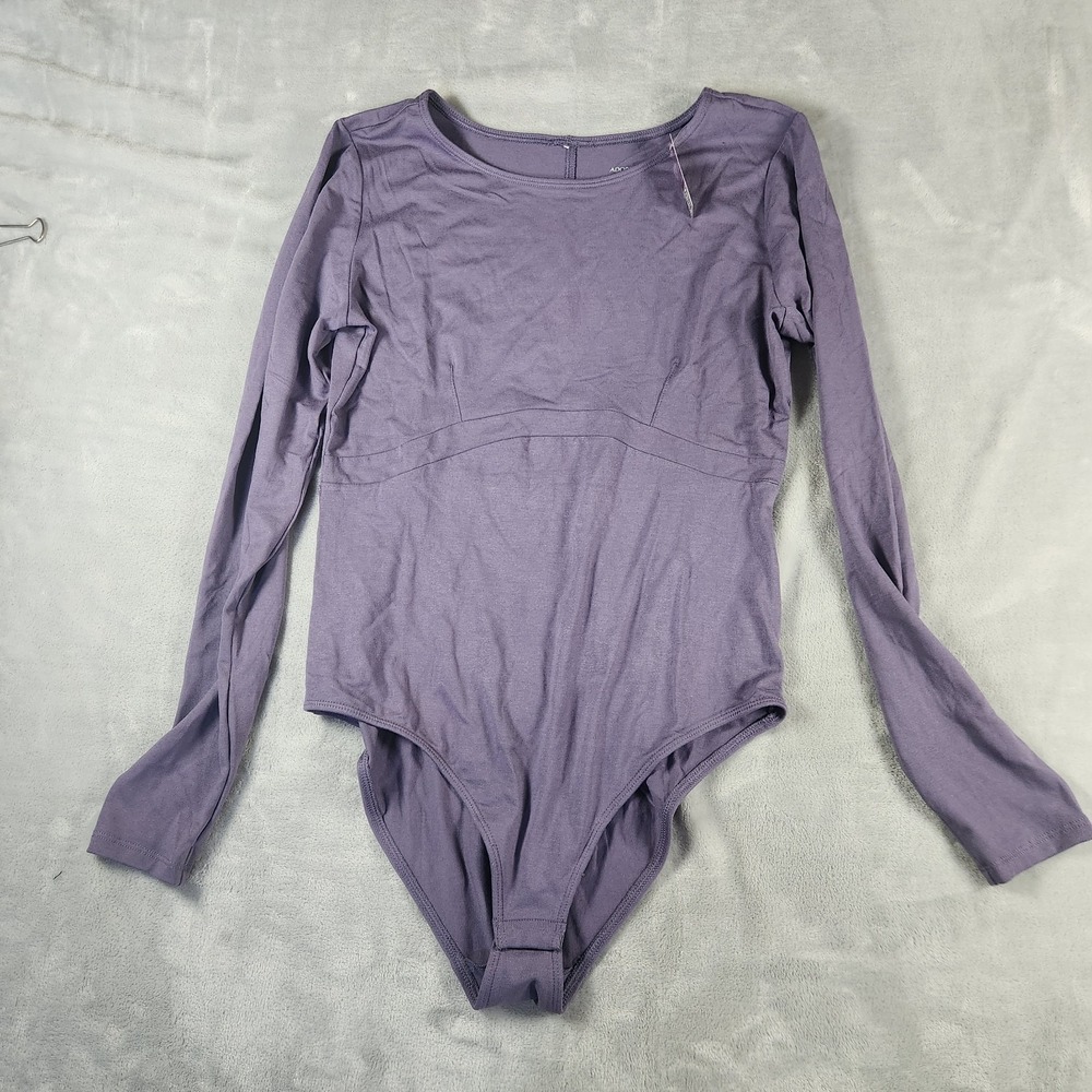 NWT Adore Me Purple‎ Body Suit M Cotton Jersey Long Sleeve Scoop Neck Y2K 90s
